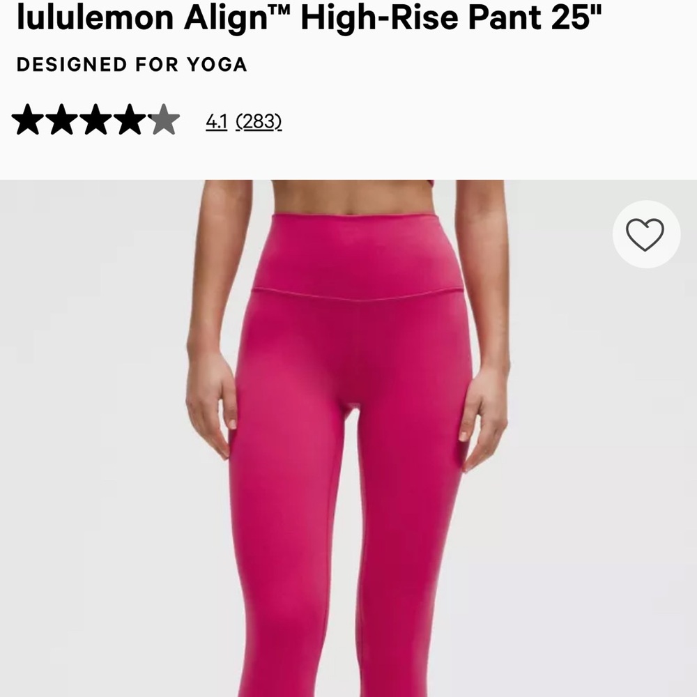 Lululemon Align 25” leggings in size 4, color raspberry cream pink.